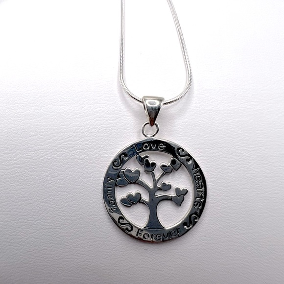 .925 Sterling Family Hearts Love Forever Necklace - Picture 11 of 16